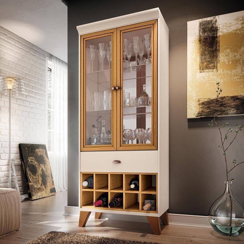 Cristaleira Opera Sala De Estar Com Adega Off White/cinamomo