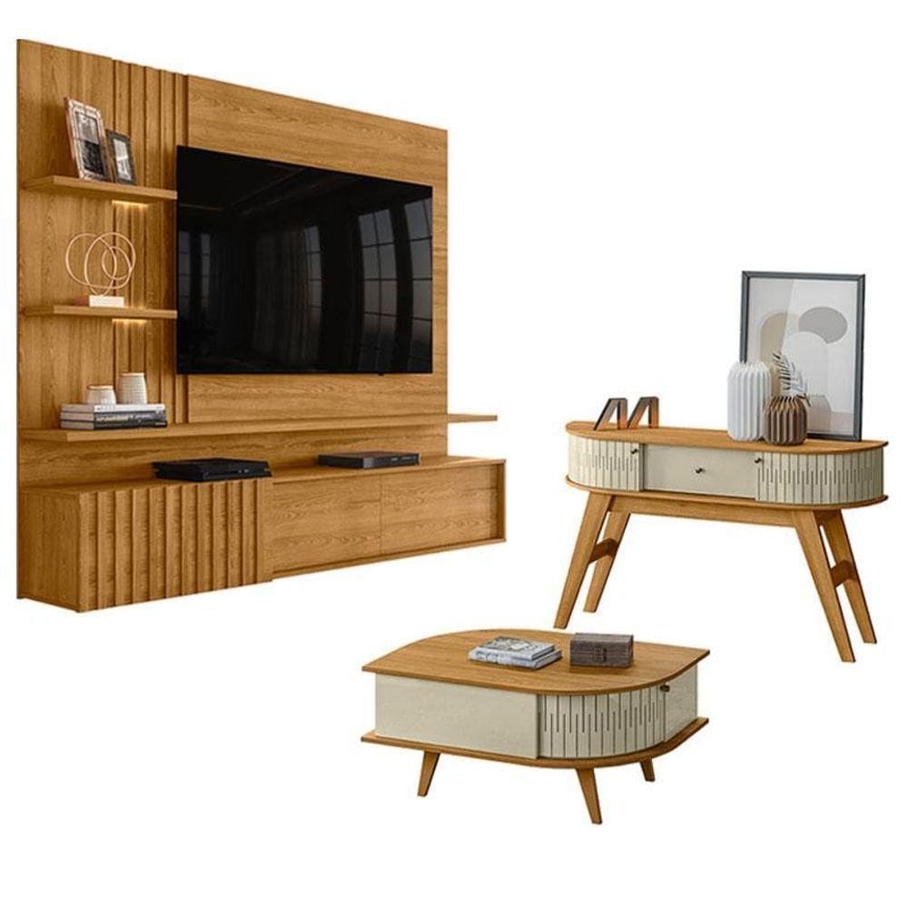 Estante Home Theater Suspenso Atena Com Aparador Estoril E Mesa De Centro Indianápolis