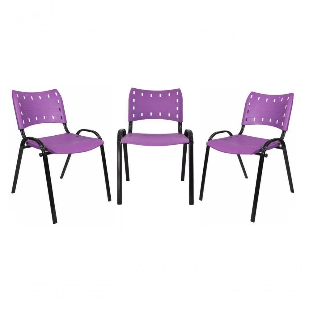 Kit 3 Cadeiras Iso Para Escola Escritório Comércio Roxo Base Preta