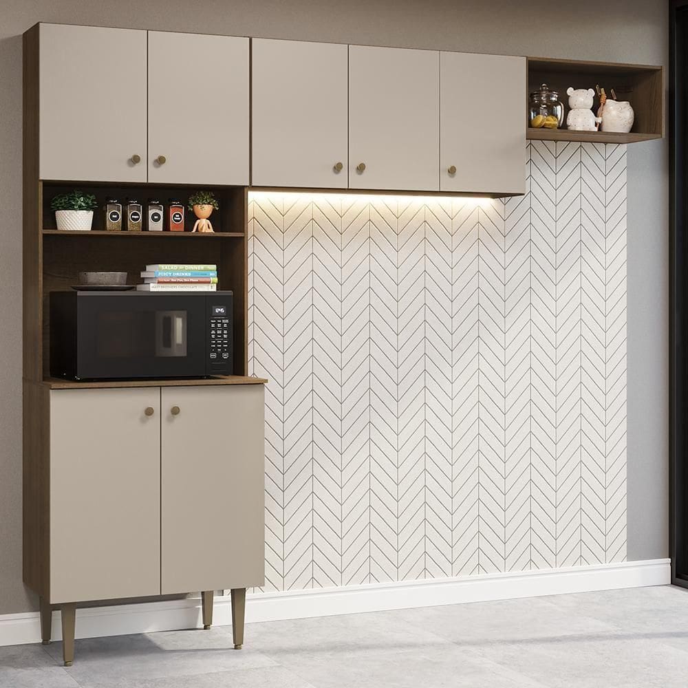 Armário De Cozinha Compacta 235cm Rustic/crema Gourmet Madesa Xb03 Rustic/crema