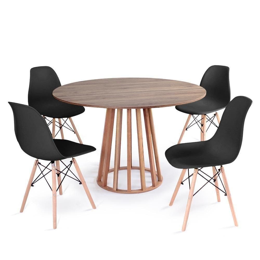 Mesa De Jantar Redonda Talia Natural 4 Cadeiras Preto