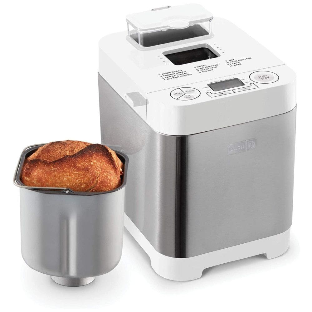 Panificadora Automática Programável em Aço Inoxidável com Dispensador de Ingredientes e Capacidade de 680g, 110V, DASH, Branca