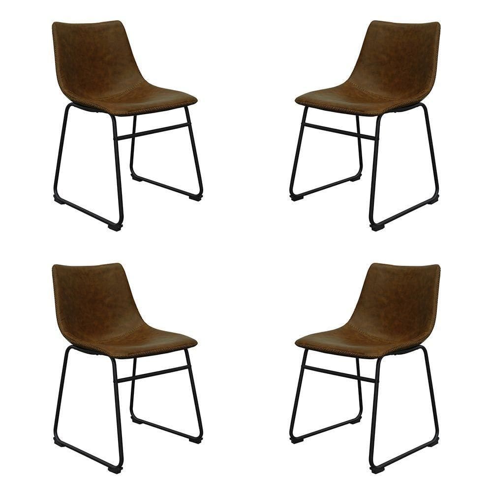 Kit 4 Cadeiras Decorativas Marquezine Sala De Jantar Pu Base Aço Marrom/preto G56 - Gran Belo