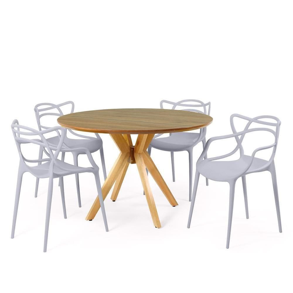 Mesa De Jantar Redonda Marci Natural 4 Cadeiras Cinza