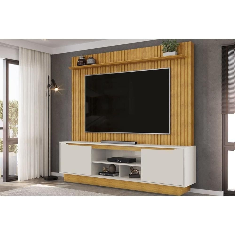 Home P-tv Até 70 Polegadas Enzo Ripado C- Prateleira E Nicho 200x188cm Cedro-bali Dj Móveis