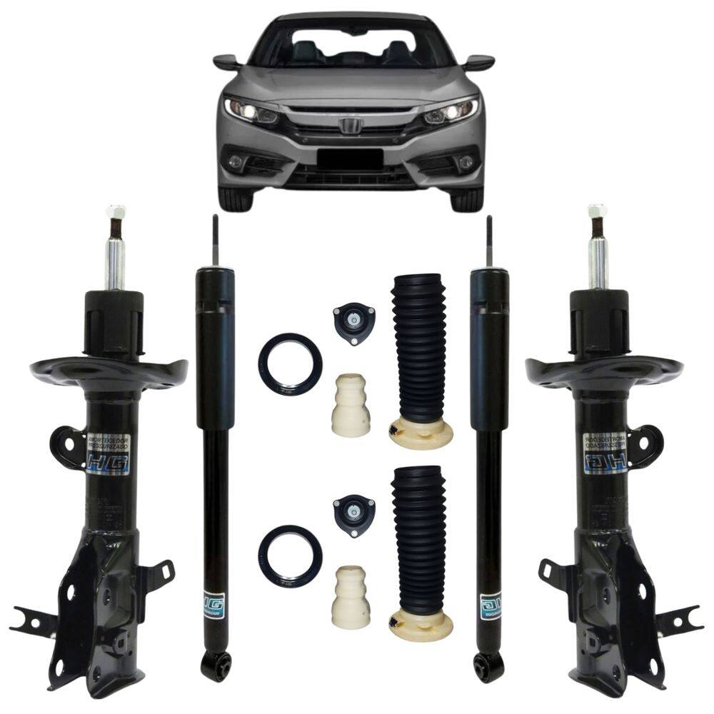 2 Pares Amortecedor Civic 1.8 2012 A 2016 Nakata Dianteiro/Traseiro Pressurizado + Kit Batente