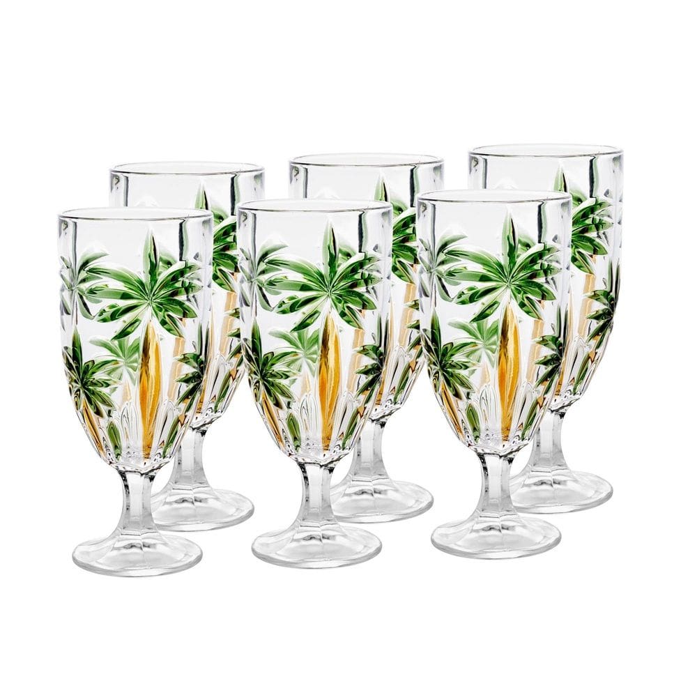 Cj 6 Taças de Cristal Palm Tree Handpaint 450ml Wolff