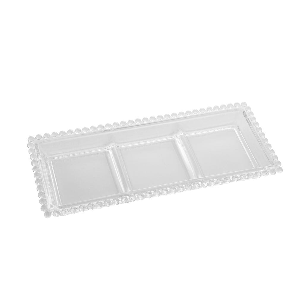 Petisqueira de Cristal Retângular C/3 Divisórias Pearl Bolinha Transparente 30x13cm Wolff