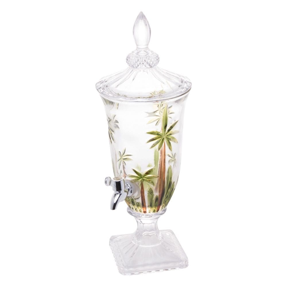 Dispenser Suqueira de Cristal C/Pé e Tampa Palm Tree Handpaint 2 Litros Wolff
