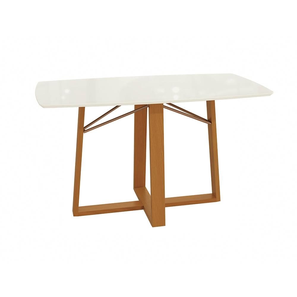 Mesa de Jantar Kappesberg em Madeira Maciça com Tampo de Vidro Off White 170cm