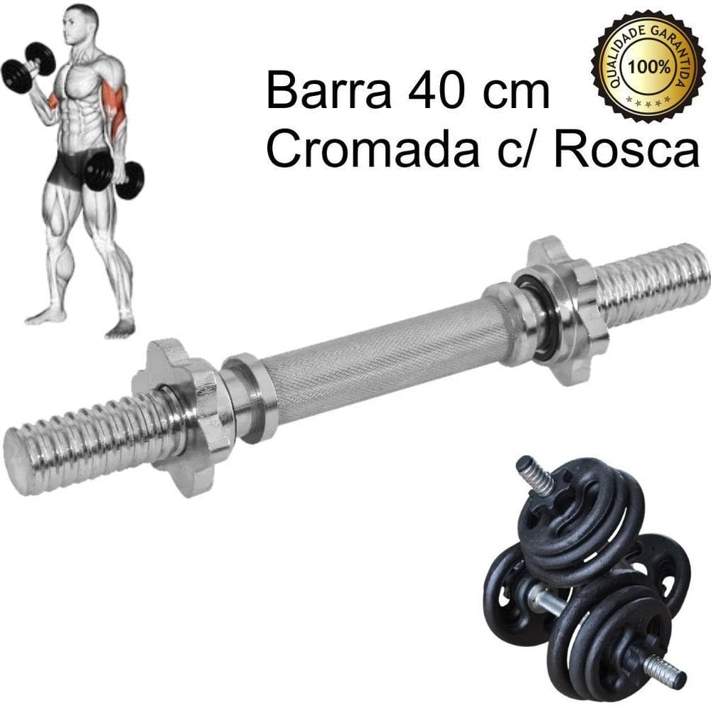 Barra Maciça Halter 40Cm Cromada Com Rosca Unidade