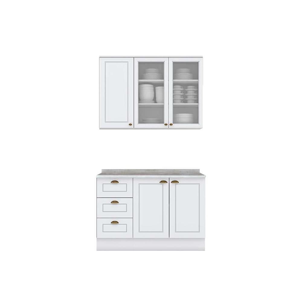 Kit de Cozinha Completa 3 Peças Americana (1Aéreo+1Balcão+1Complemento) CZ125 Branco - Henn