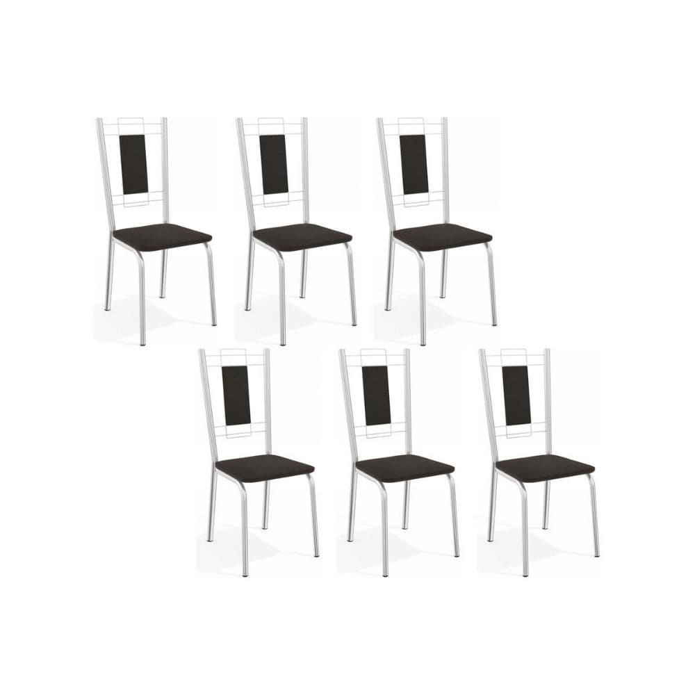 Cadeira de Cozinha Florença C005 Kit 6 Un Cromada/Preto 110 - Kappesberg