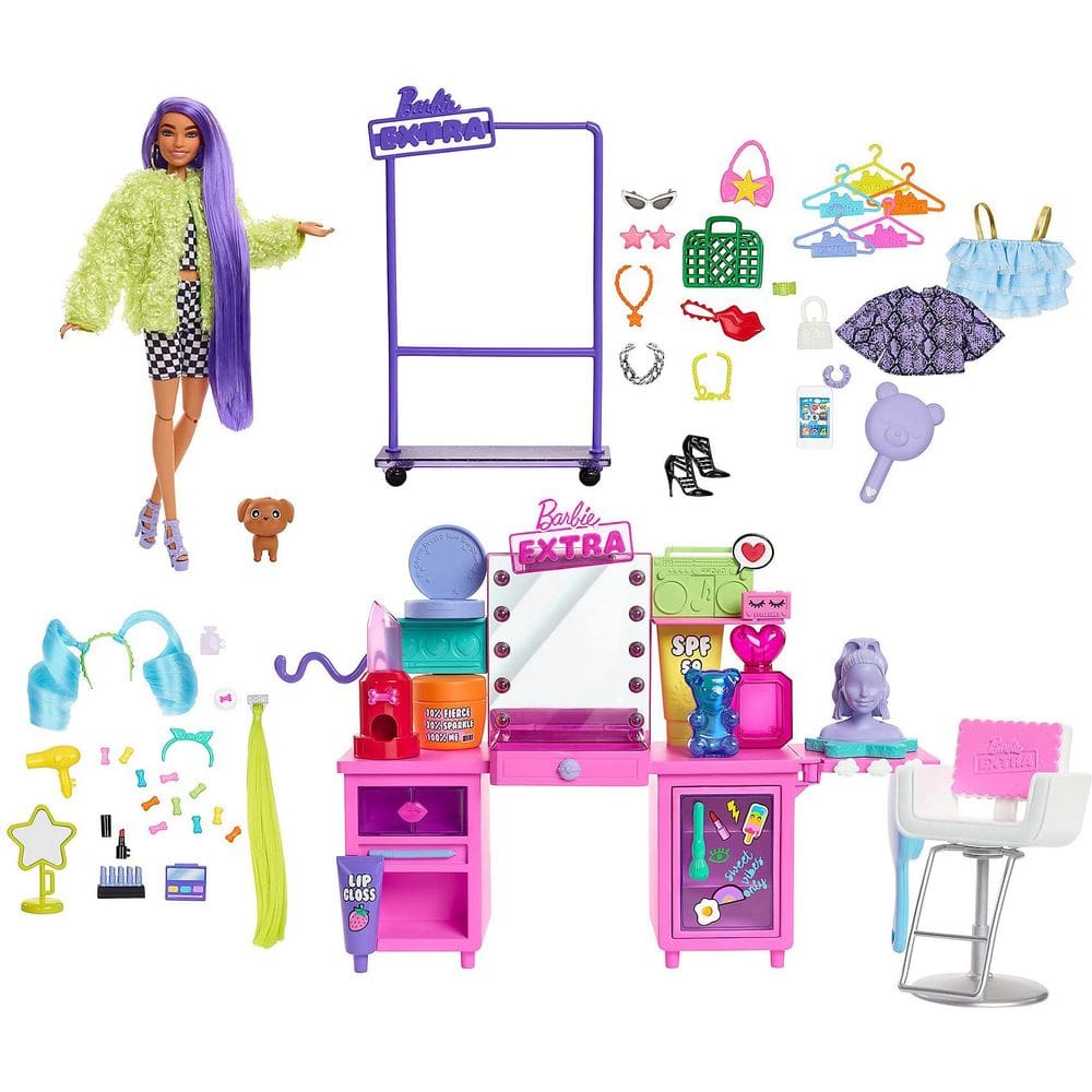 Vanity Playset Barbie Extra Doll com boneca e animal de estimação exclusivos
