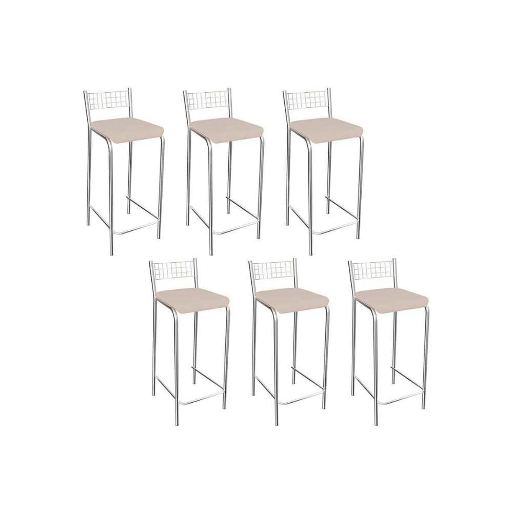 Banqueta de Cozinha Gênova B705 Kit 6 Un Cromada/Nude 16 - Kappesberg