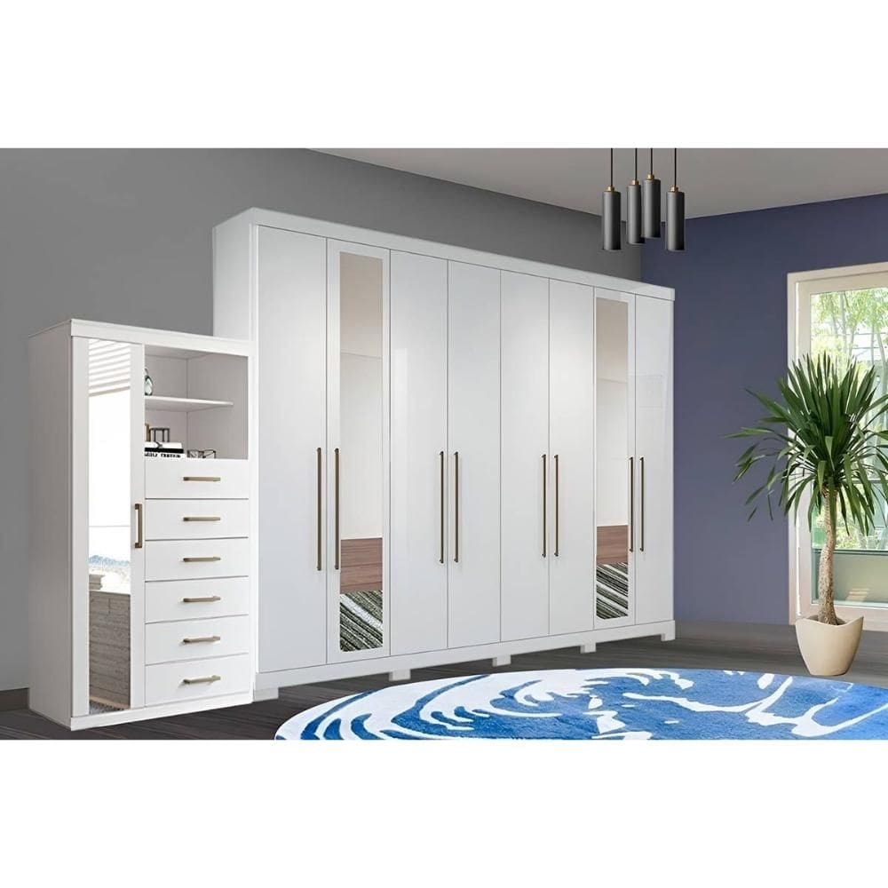 Guarda Roupa 2 Peças (1GuardaRoupa+1Cômoda) QC133 Branco - Santos Andirá