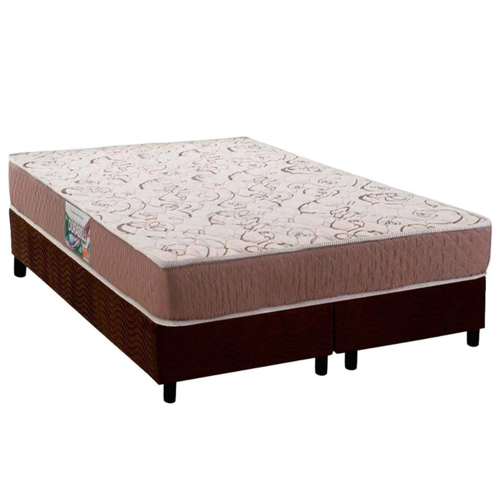 Conjunto Box Queen: Colchão Espuma Herval Compact AG 65 / Durabilli Bordado Double Side + Base CRC Suede Brown (158x198)