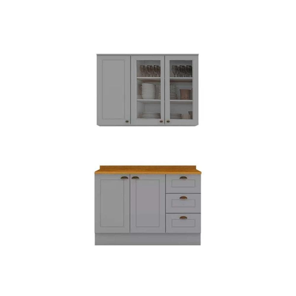 Cozinha Modulada Completa Americana 3 Peças (1Aéreo+1Balcão+1Complemento) CZ126 Cinza - Henn