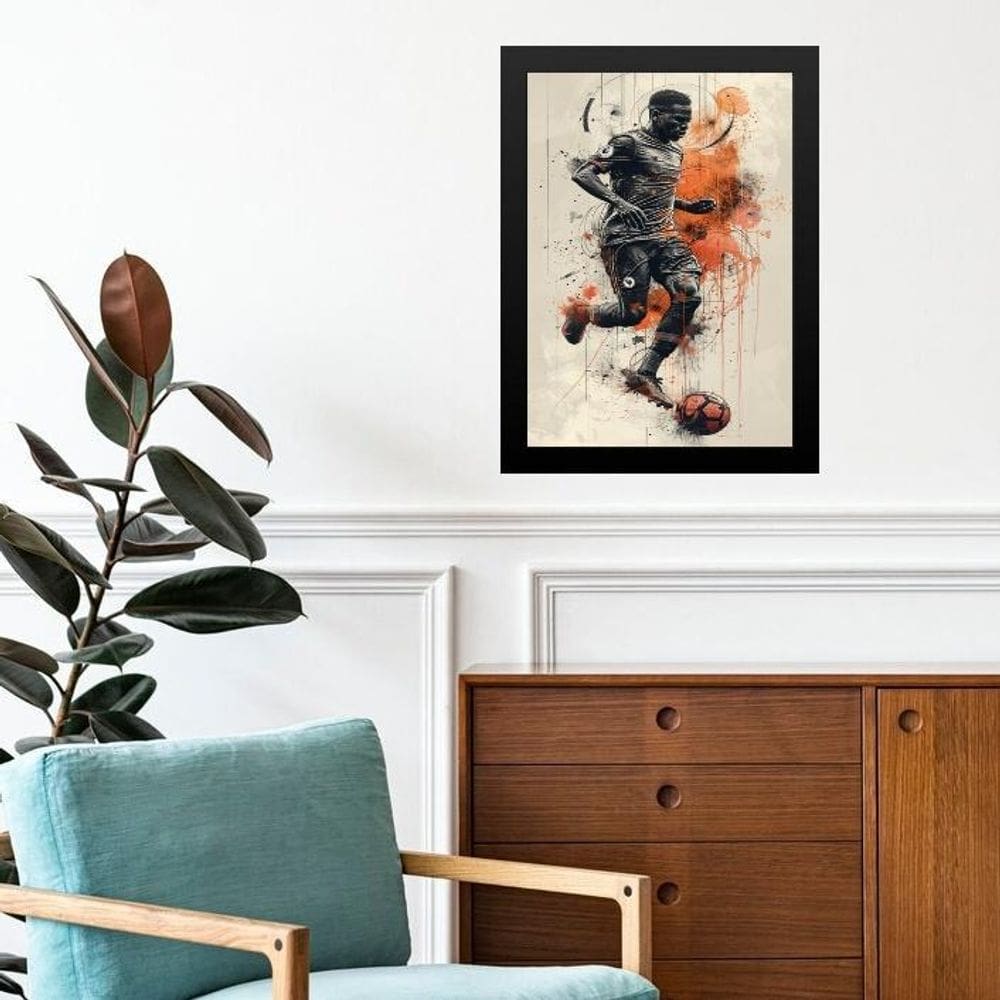 Quadro Arte Jogador De Futebol Em Ação 33X24Cm
