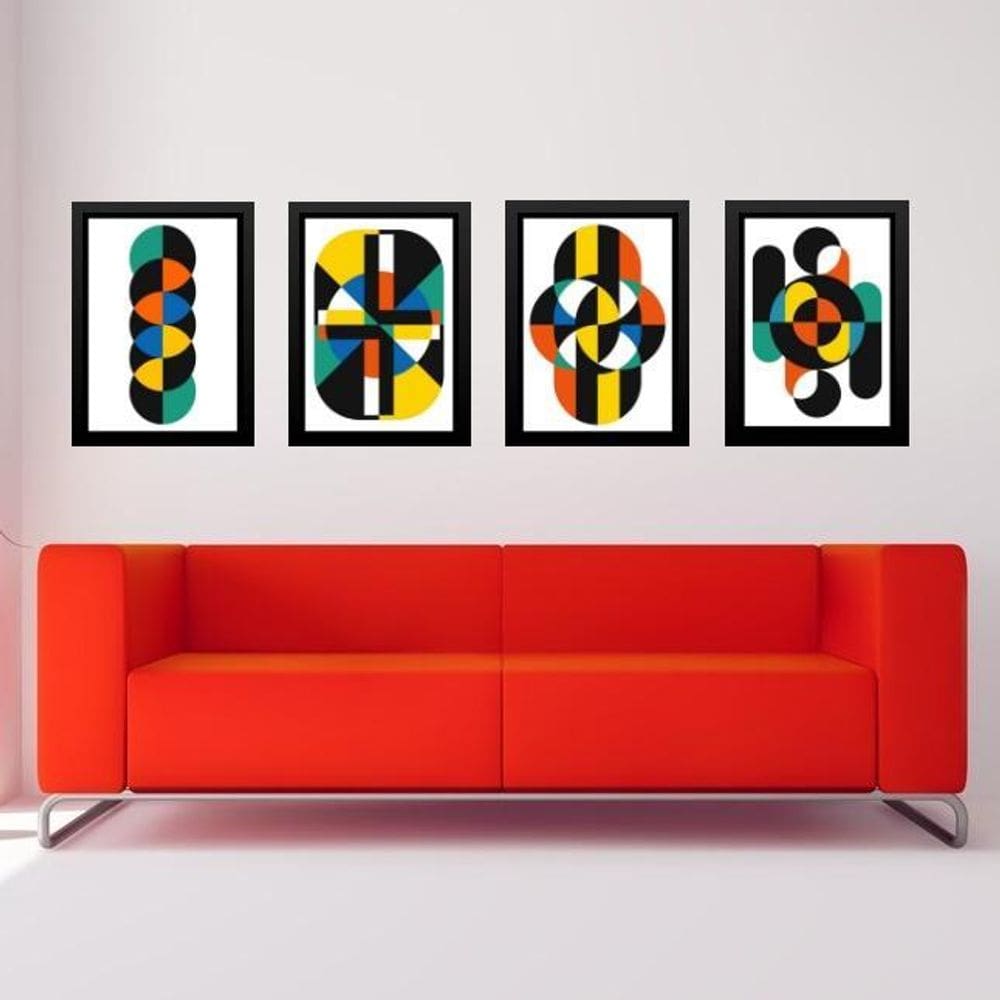 Kit 4 Quadros Gravuras Coloridas Bauhaus 45X34Cm