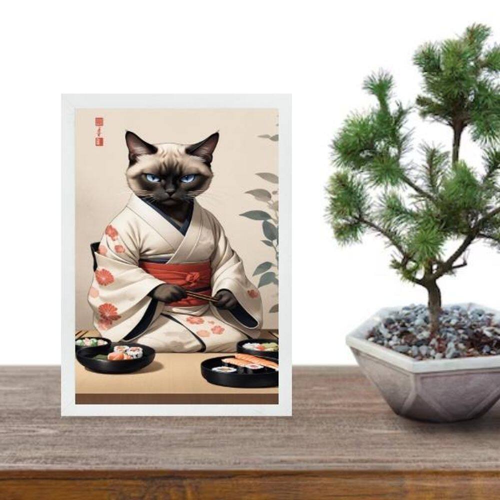 Quadro Arte Oriental Sushi Cat 24X18Cm