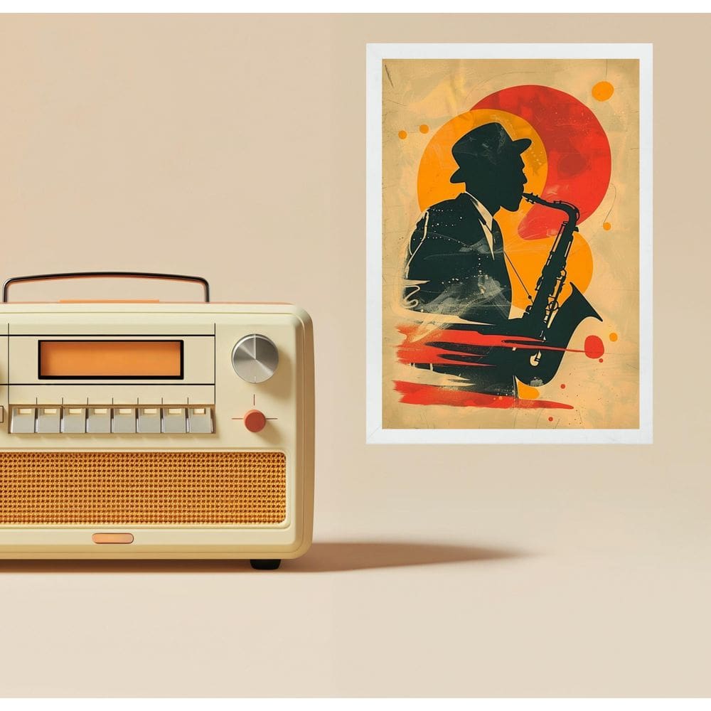 Quadro Decorativo Saxofonista - Aquarela 24X18Cm