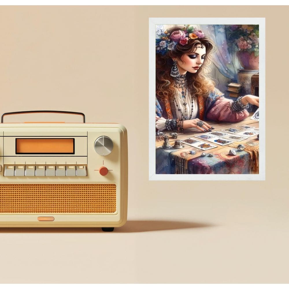 Quadro Decorativo Vintage Cigana Com Baralho 45X34Cm