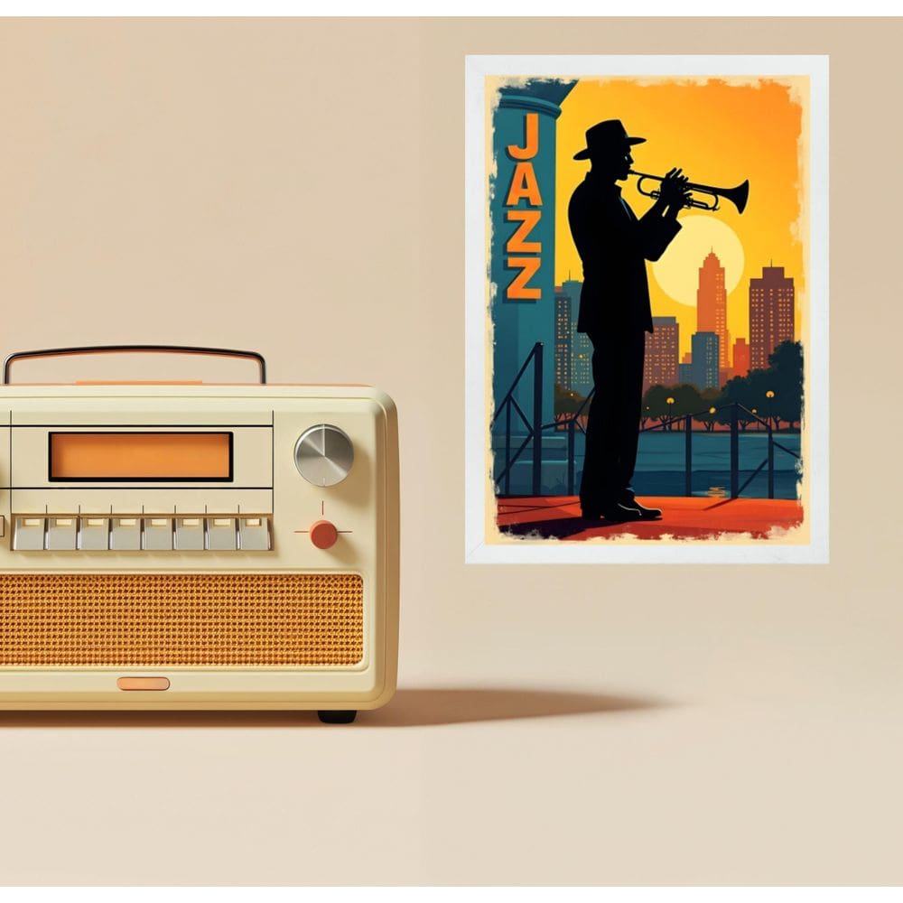 Quadro Decorativo Saxofonista Jazz - Silhueta 24X18Cm