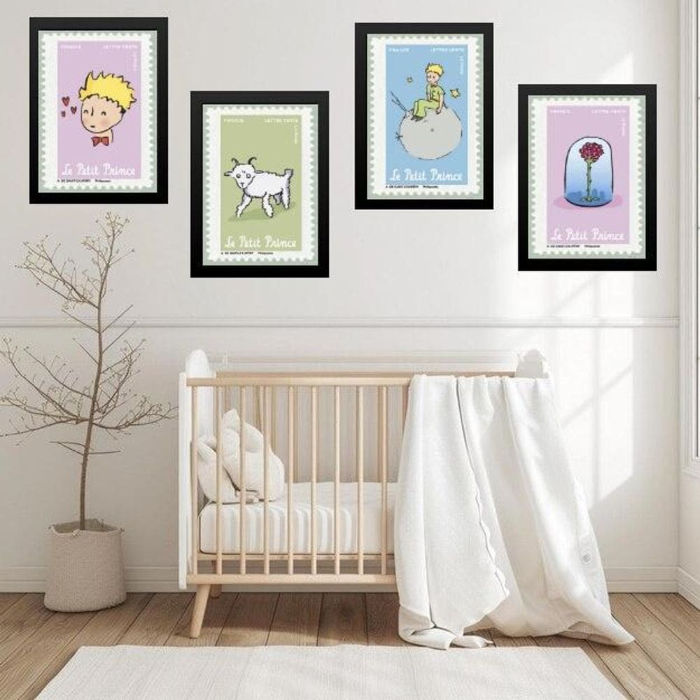 Kit 4 Quadros Quarto Infantil Pequeno Príncipe 33X24Cm