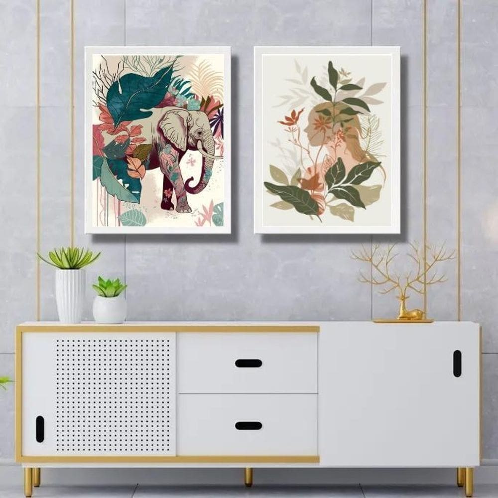 Kit 2 Quadros Gravuras Arte Tropical 33X24Cm