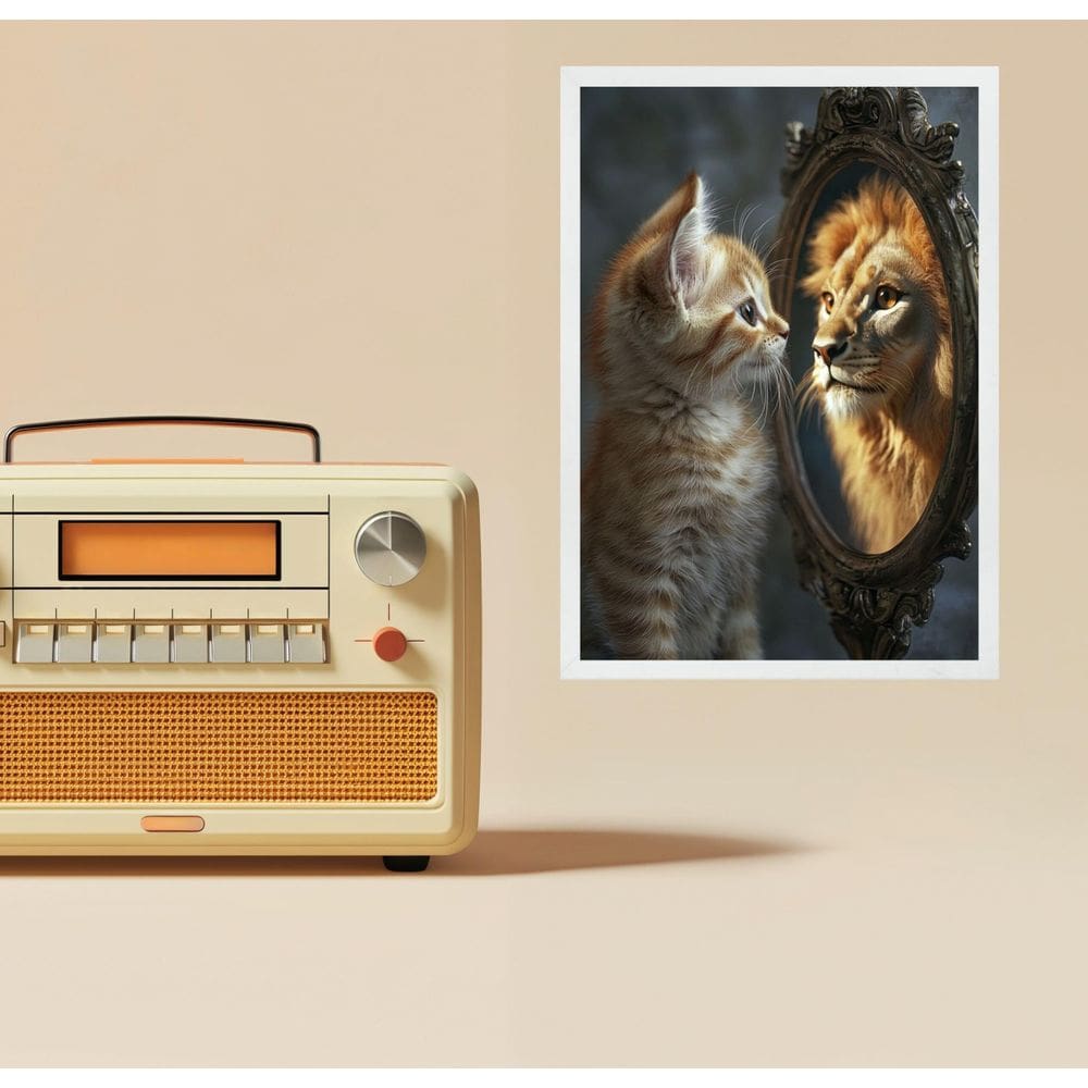 Quadro Motivacional Gatinho Espelho Leão 45X34Cm