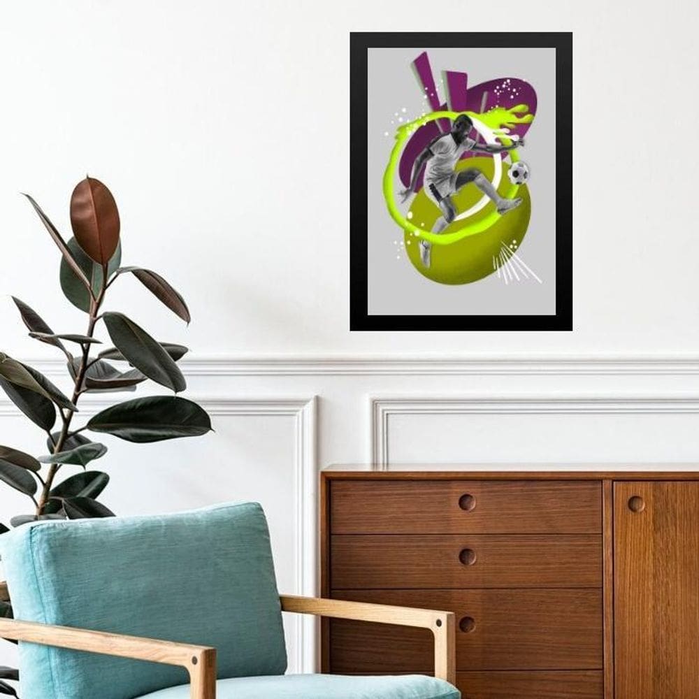 Quadro Decorativo Abstrato Jogador Futebol 33X24Cm - Vidro