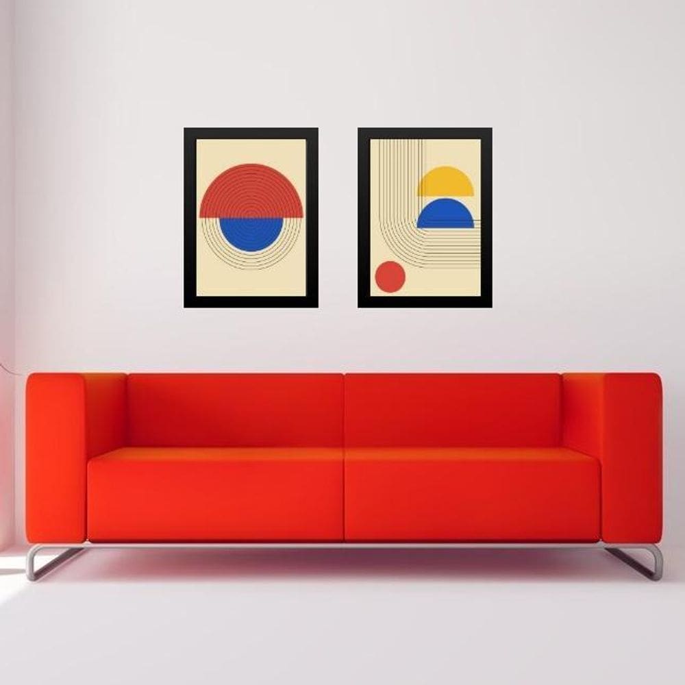 Kit 2 Quadros Bauhaus Cores Primárias 45X34Cm - Com Vidro