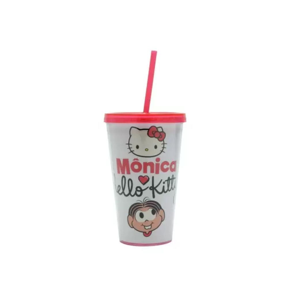 Copo Canudo Plástico HKTM Hello Kitty Colorido 500 ml