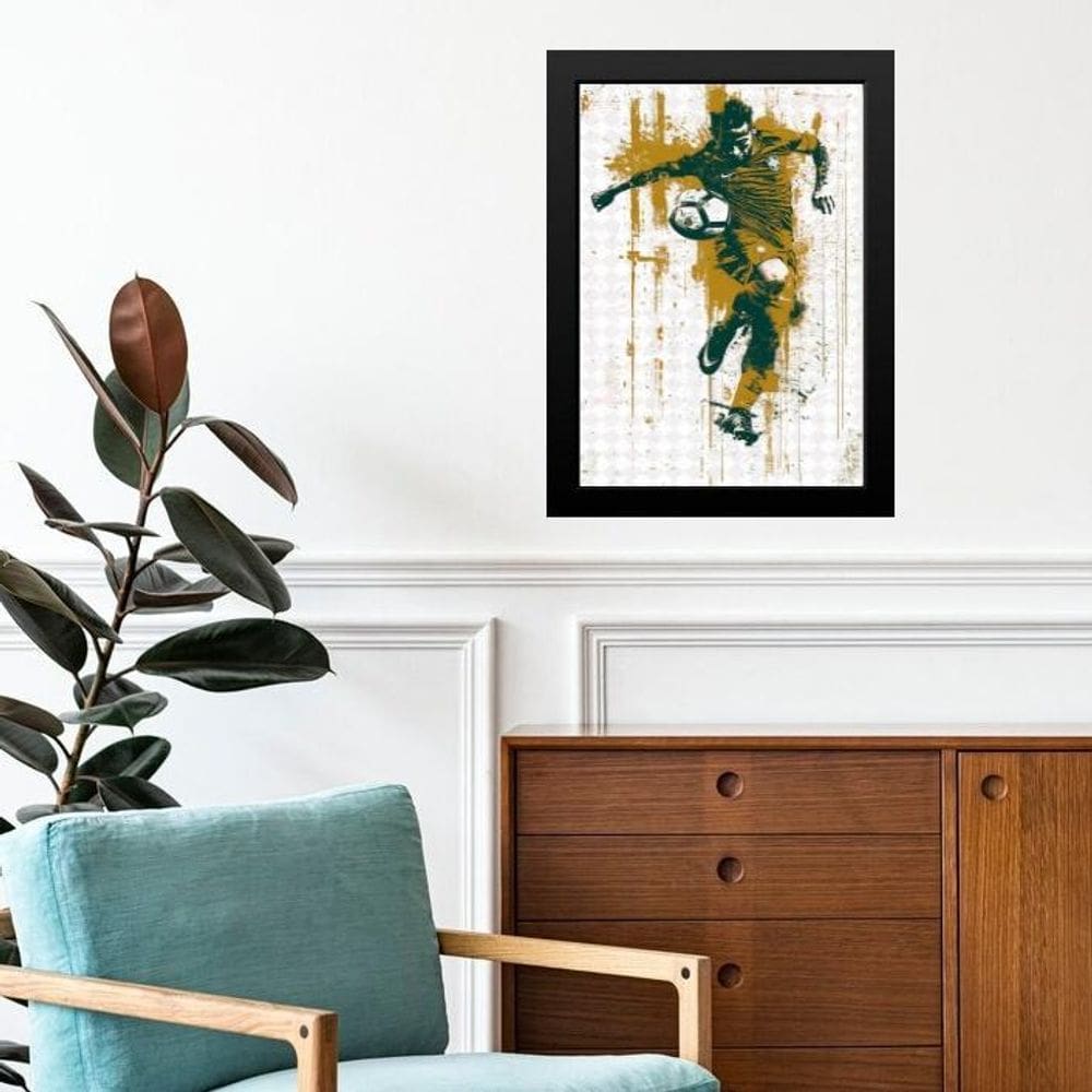 Quadro Arte Abstrata Jogador De Futebol 24X18Cm - Com Vidro