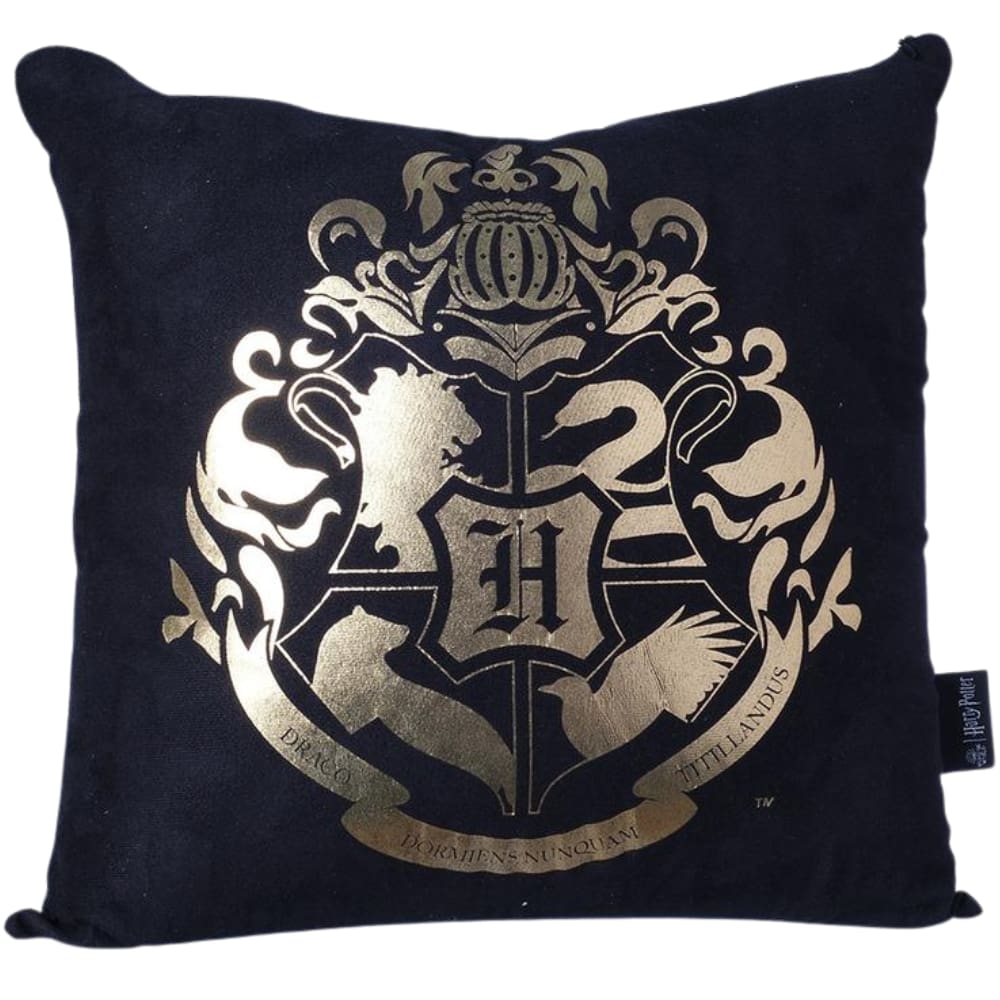 Almofada Hogwarts Brasão Dourado Aveludada 40x40cm Oficial Harry Potter