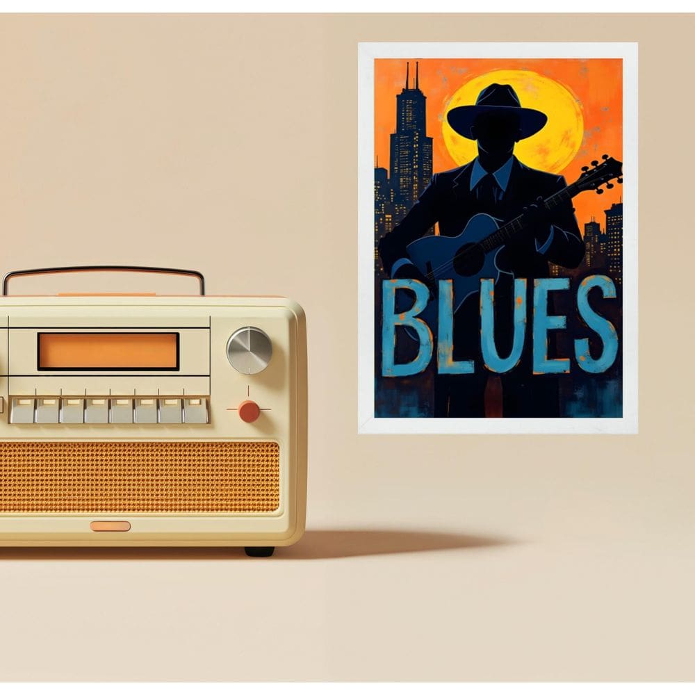 Quadro Músico Blues - Vintage 33X24Cm - Com Vidro