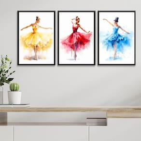 Kit 3 Quadros Decorativos Bailarinas Coloridas 24X18Cm Vidro