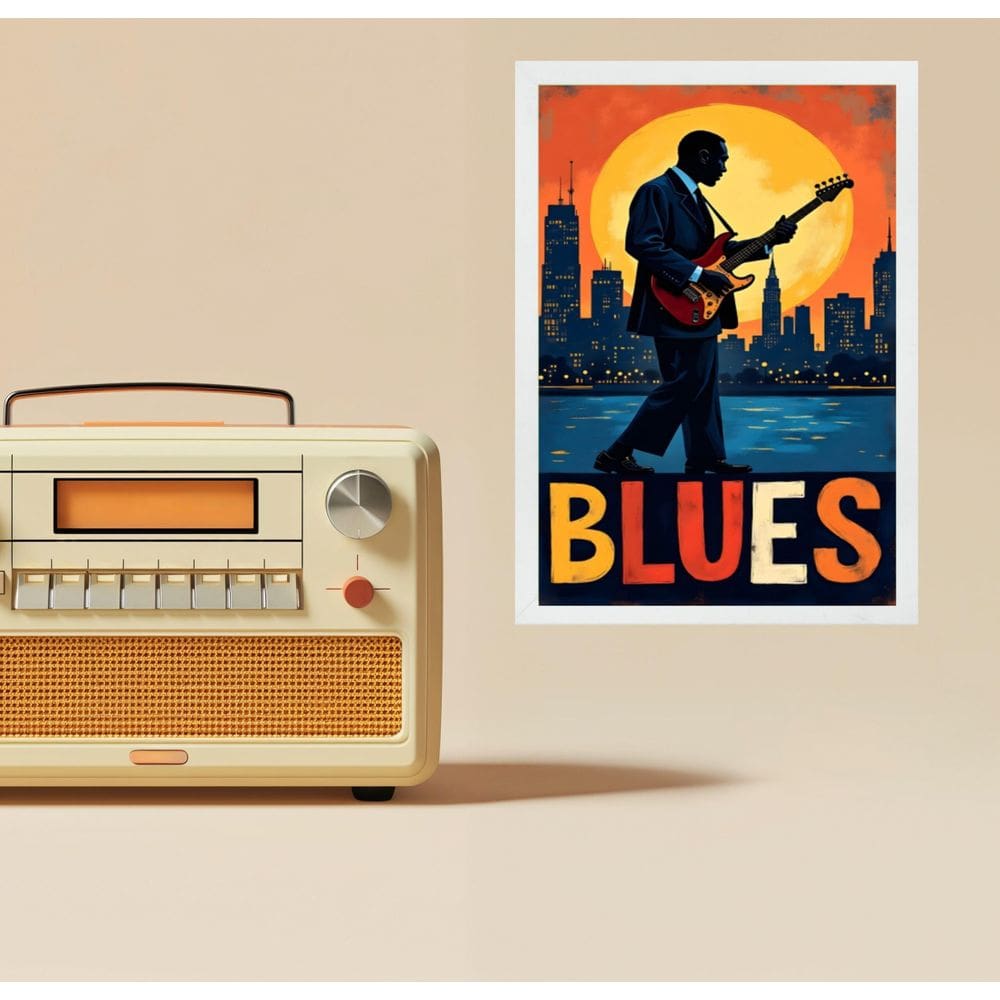 Quadro Músico Blues - In The City 33X24Cm - Com Vidro