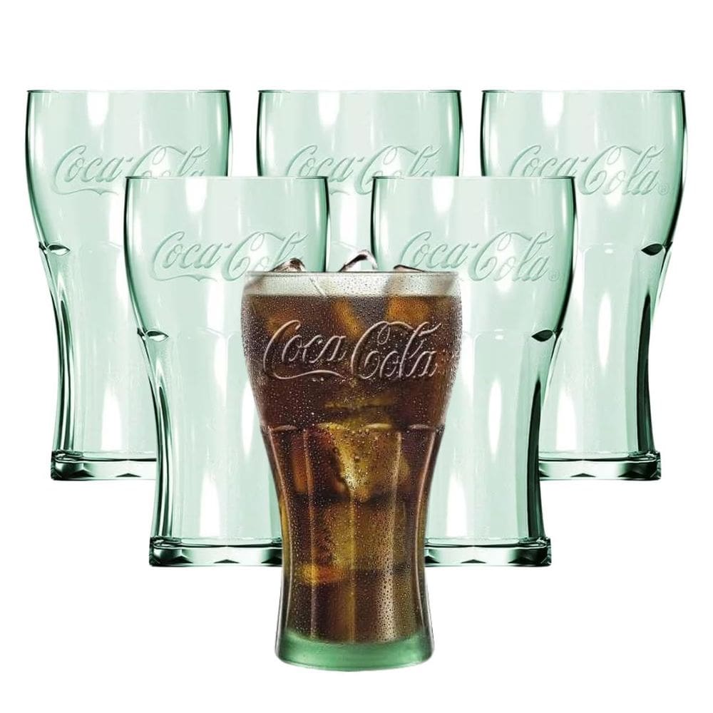 Jogo 6 Copos Coca-Cola Contour Vidro Verde 470ml - Nadir