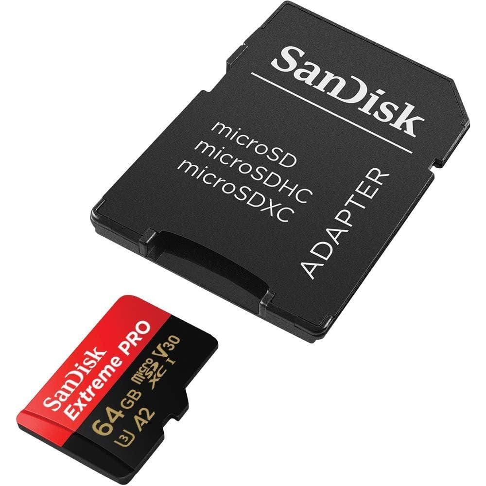 Cartão Micro SD 64GB Sandisk Extreme PRO com adaptador, captura de vídeo 4K UHD e Full HD, SDSQXCU-064G-GN6MA SANDISK