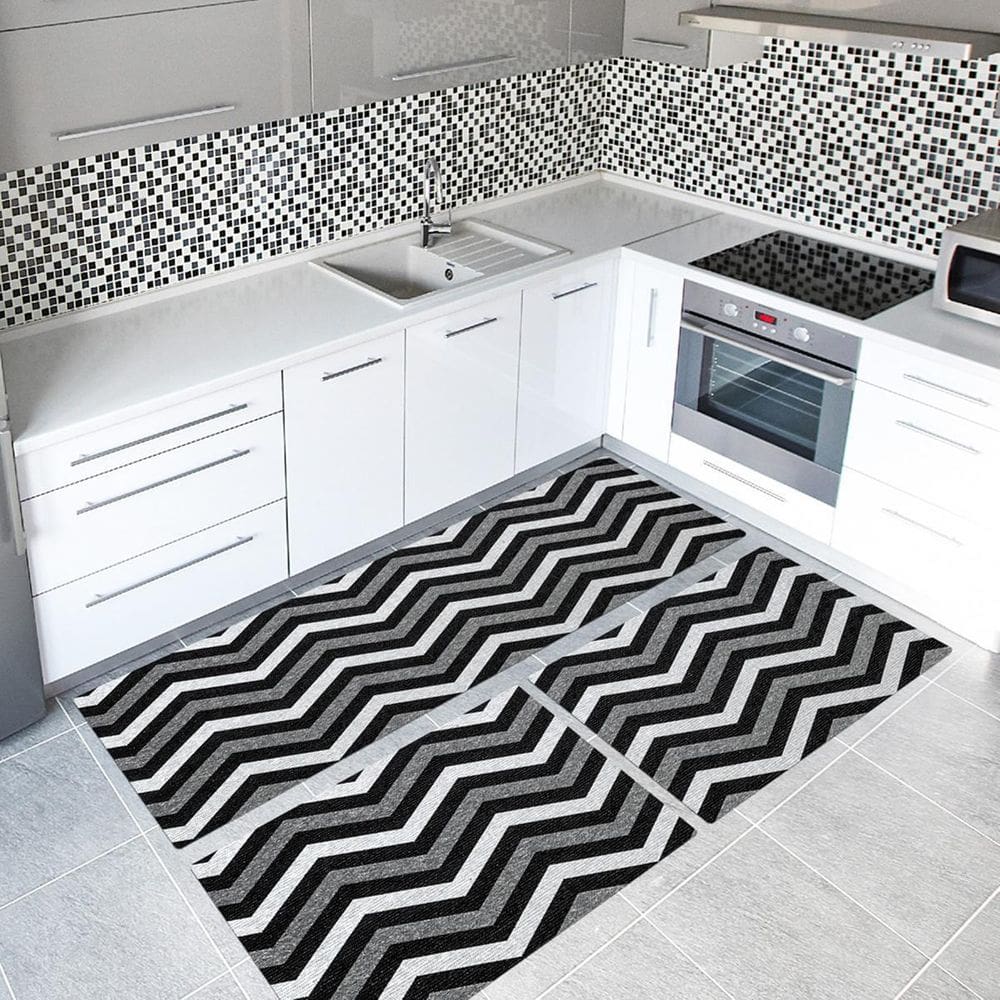Tapete Cozinha 3 Peças Jacquard Antiderrapante Kiev Preto