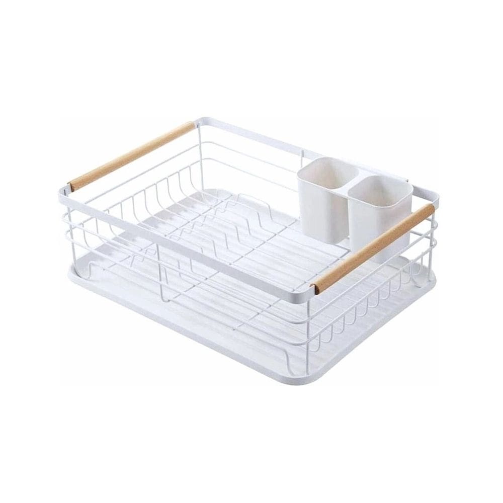 Escorredor De Louças de Metal e Madeira com Bandeja 43x32cm - Branco