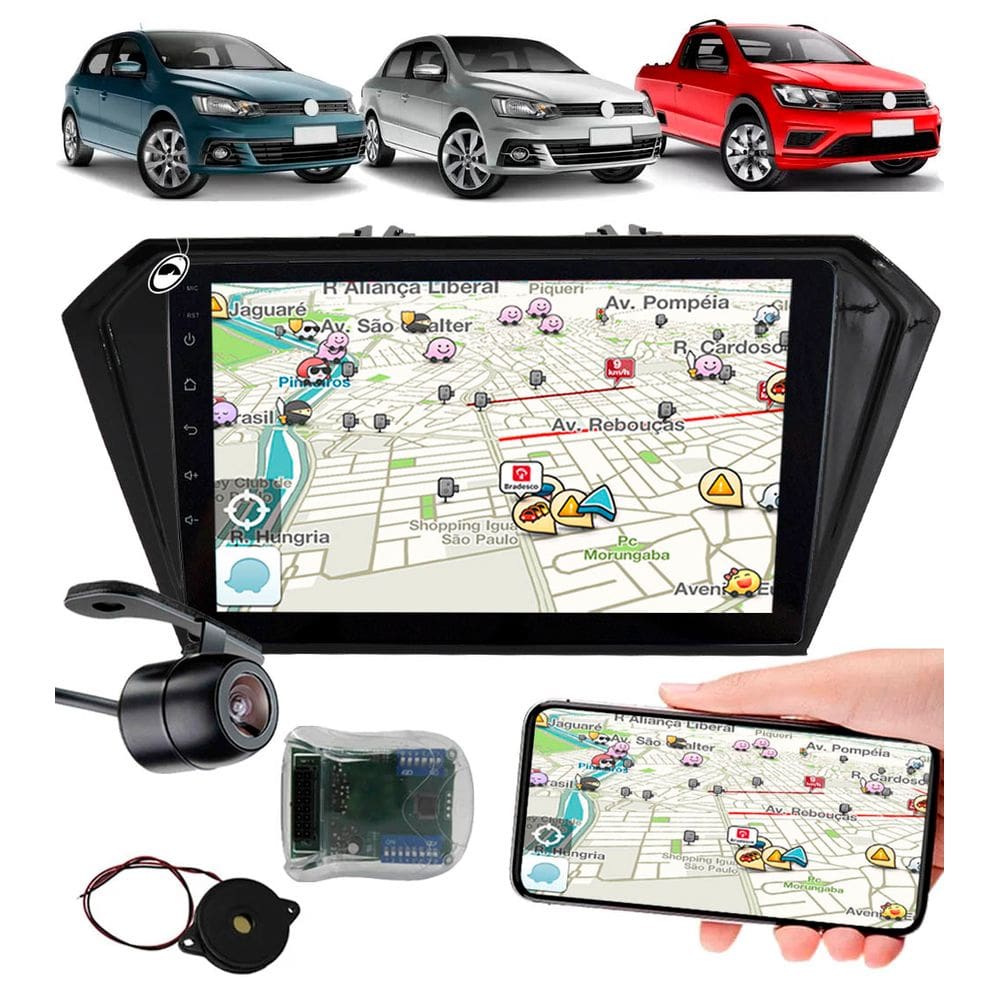 Multimídia 2 Din 9\" Polegadas Gol Voyage Saveiro G7 G8 2017 Em Diante + Câmera de Ré + Interface Comando de Volante
