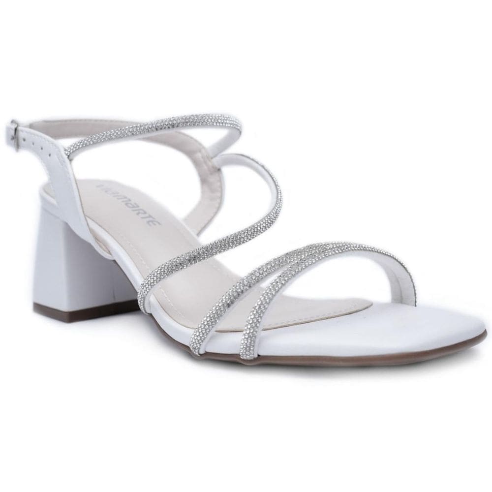 Sandália Via Marte Salto Bloco Strass Feminina - Branco