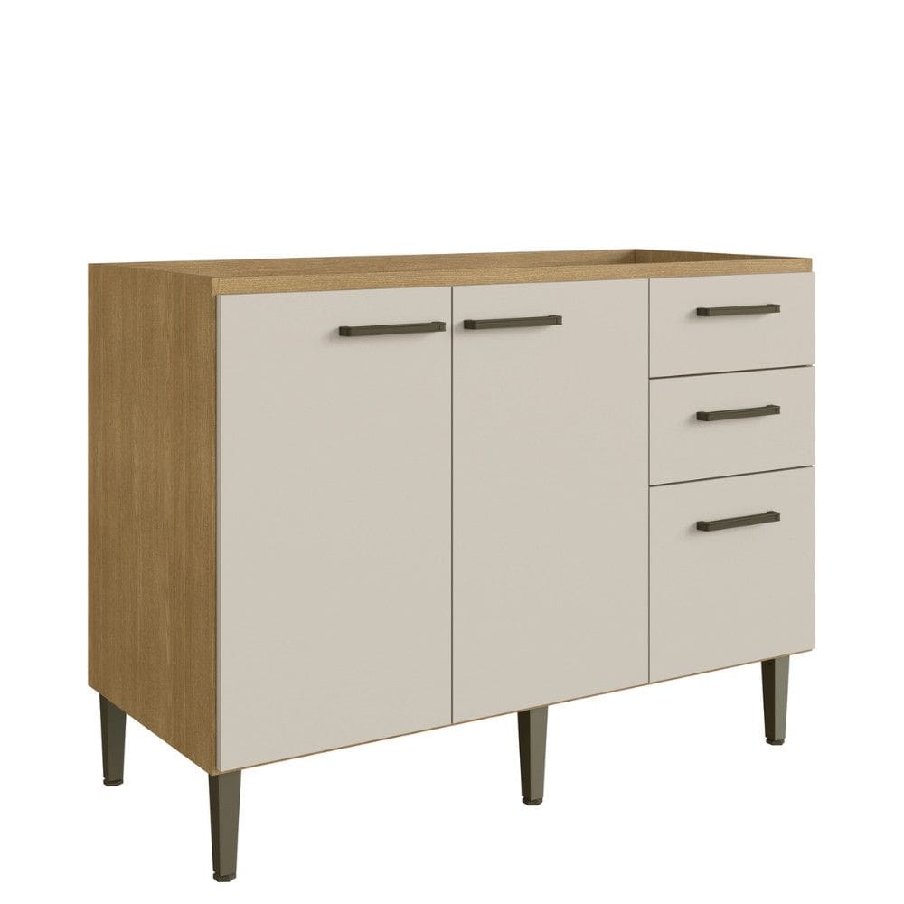 Balcão 2 Portas 3 Gavetas 120cm com Pés 100 MDF May Cadorin Móveis