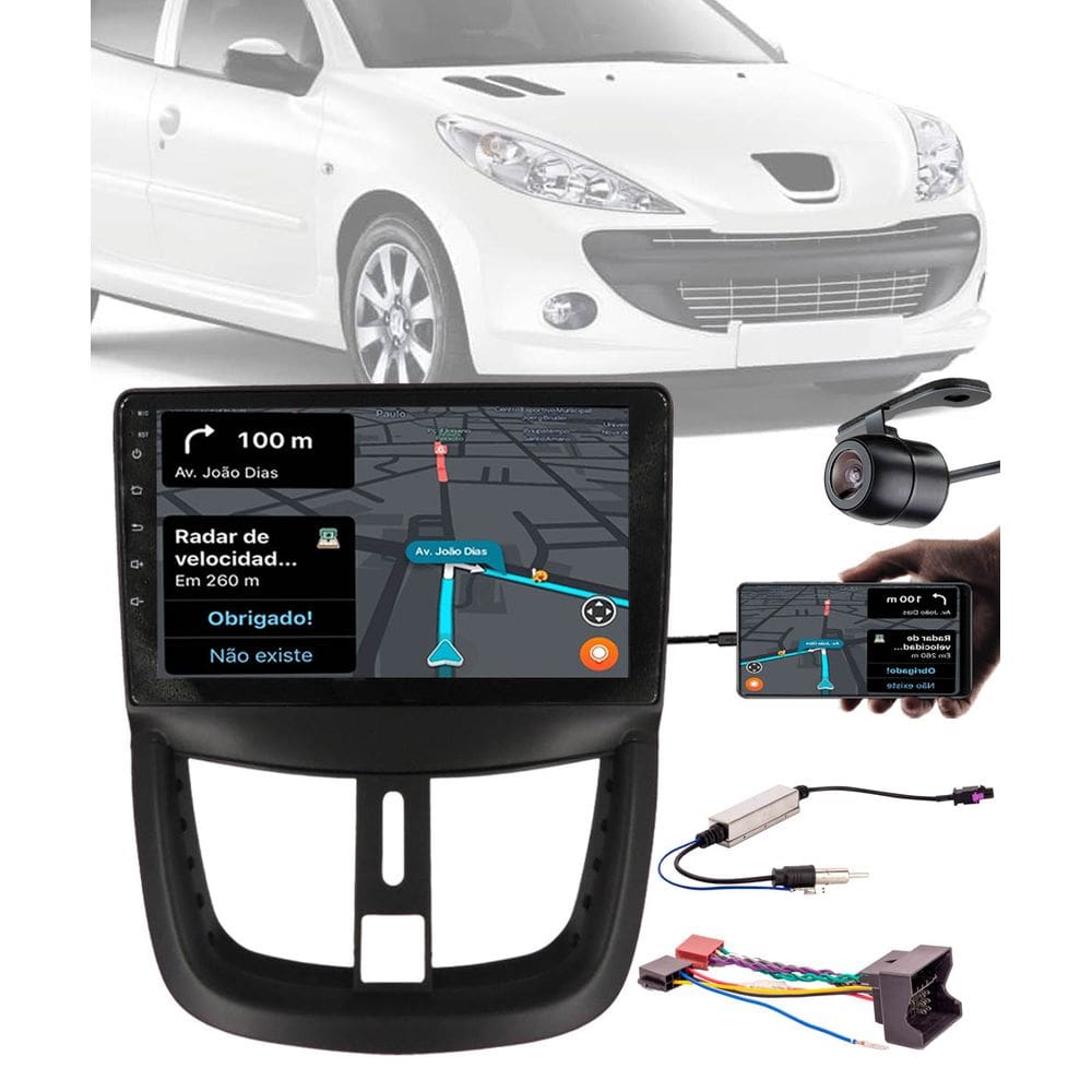 Multimídia 2 Din 9” Polegadas Peugeot 207 2006 até 2012 + Câmera de Ré