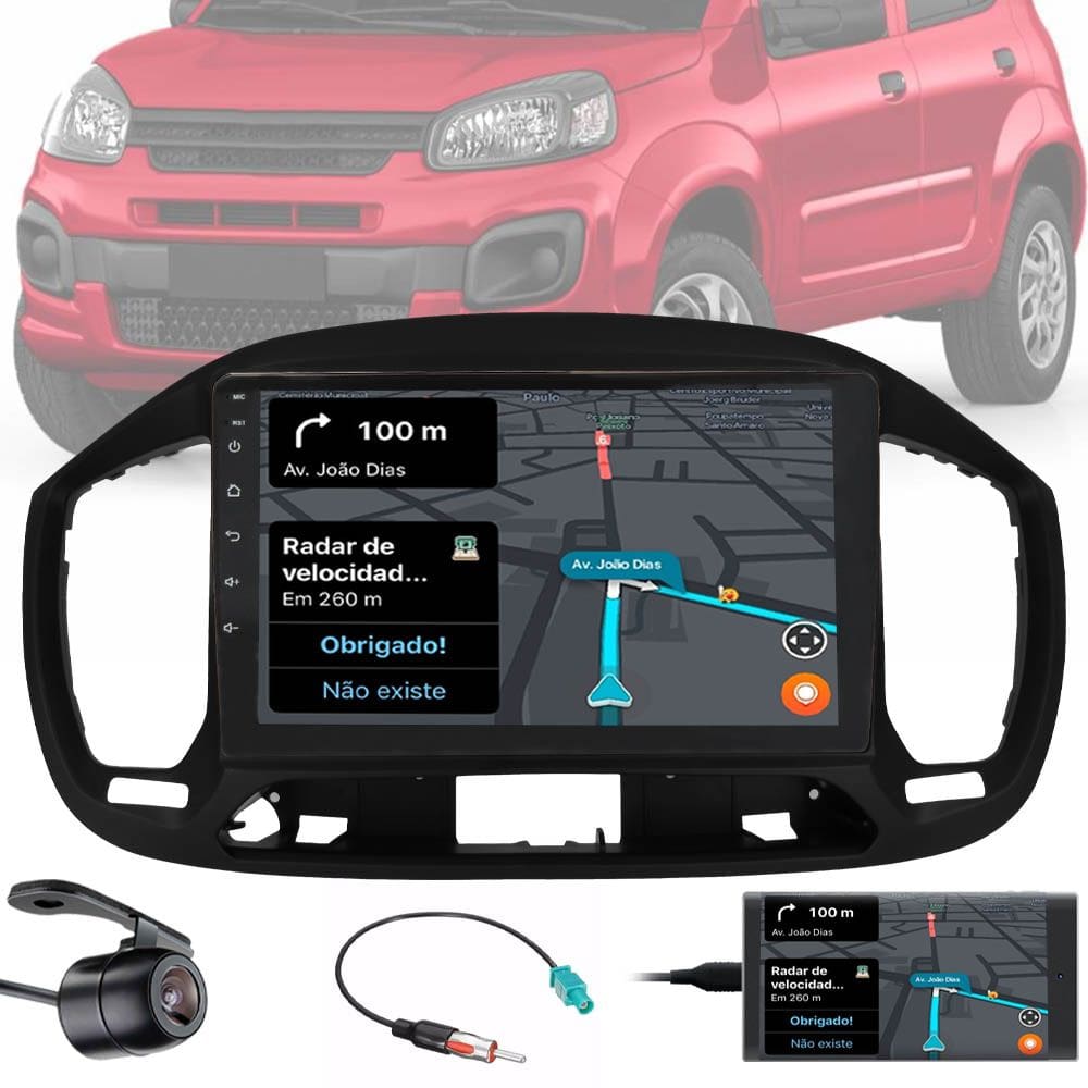 Multimídia 9\" Polegadas Fiat Novo Uno 2015 até 2021 Bluetooth Espelhamento + Câmera de Ré + Moldura + Adaptador de Antena