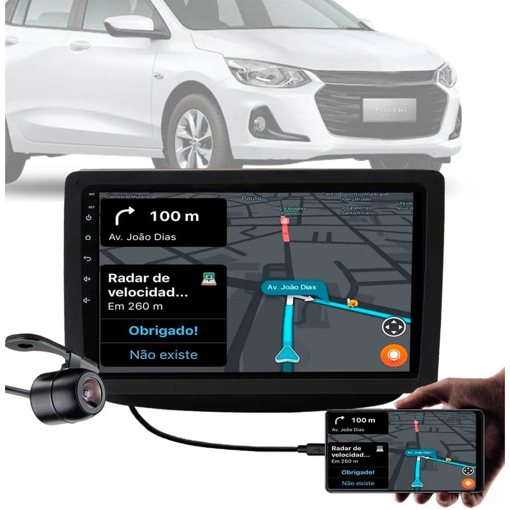 Multimídia 9\" Polegadas GM Onix 2020 em Diante + Câmera de Ré + Moldura + Interface de Volante