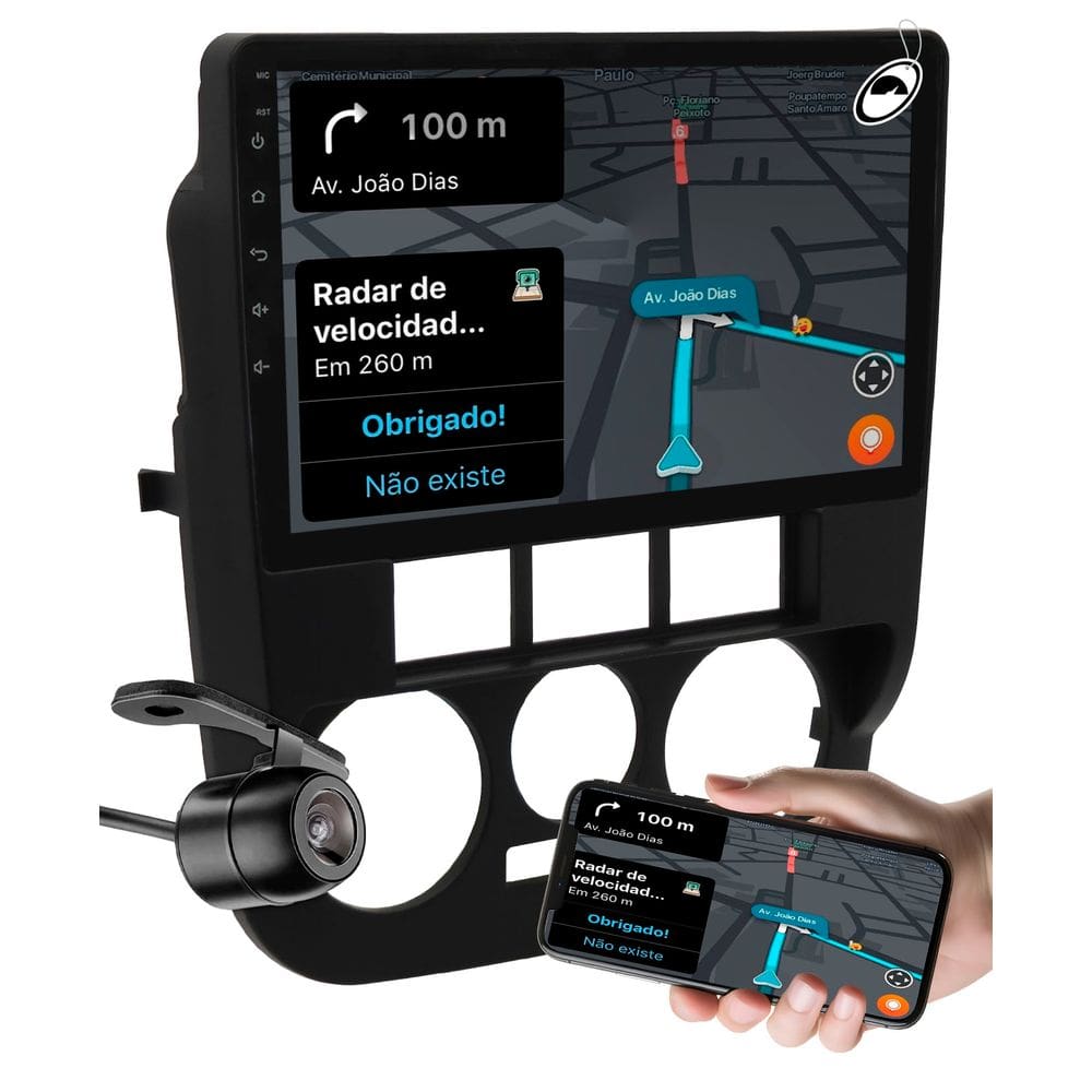 Multimidia 2 Din 9\" Polegadas Android Auto CarPlay Gol Saveiro Parati G4 + Moldura + Câmera Ré